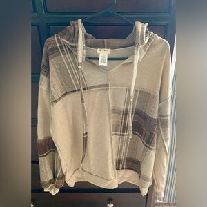 Bibi Women's Plaid Hoodie Sweater - Brown and Cream NWOT